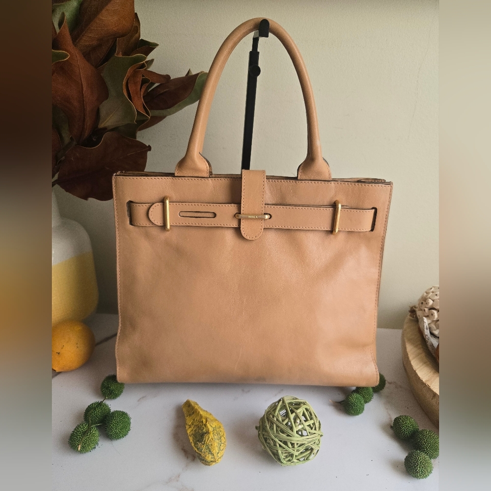 GUC Furla Greta Tan Leather Tote Satchel Bag with Gold Hardware